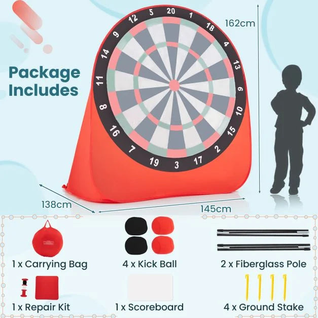Large Kids Dartboard with 4 Kick Balls, Foldable and Easy to Carry