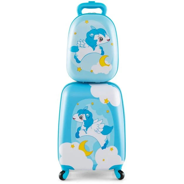 2-Piece Children’s Luggage Set with Wheels and Height-Adjustable Handle