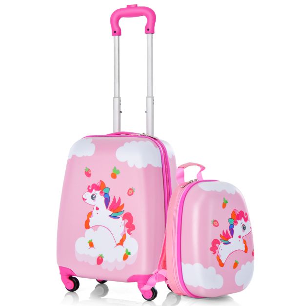 2-Piece Children’s Luggage Set with Wheels and Height-Adjustable Handle
