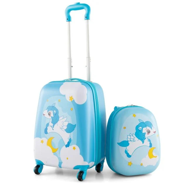2-Piece Children’s Luggage Set with Wheels and Height-Adjustable Handle