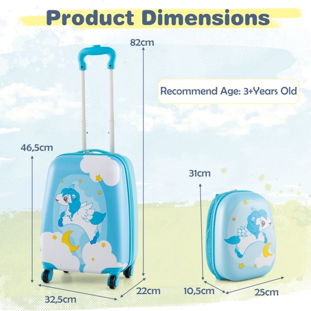 2-Piece Children’s Luggage Set with Wheels and Height-Adjustable Handle