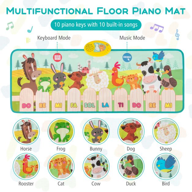 Animal Farm Music Play Mat for Kids with 10 Keys and 10 Songs