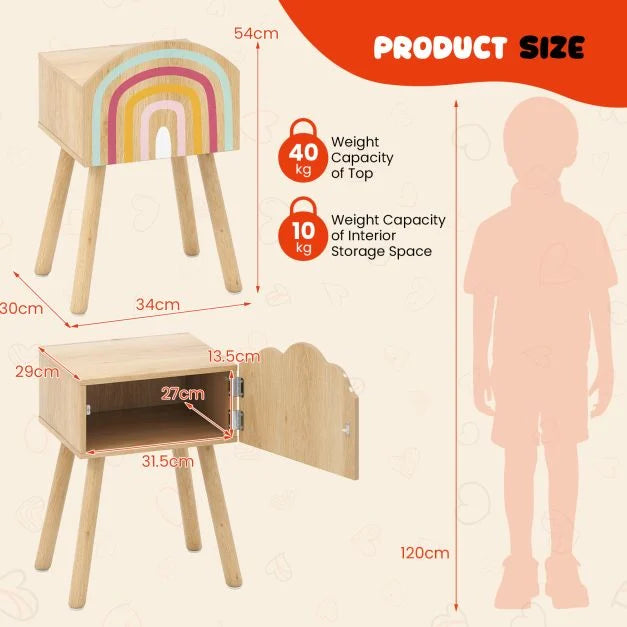 Set of 2 Kids Nightstands with Rainbow and Cloud Designs