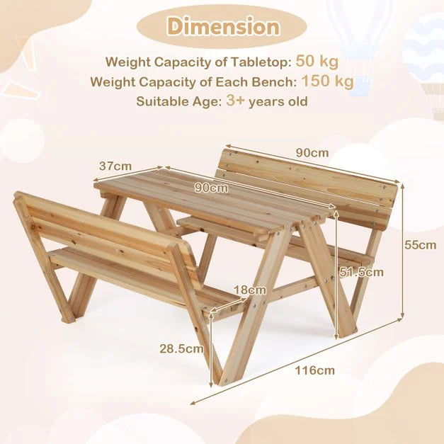 Outdoor Wooden Picnic Table and Chair Set for Kids and Toddlers