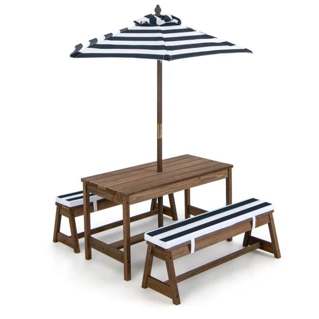 Children's Picnic Table with Cushioned Seats and Umbrella
