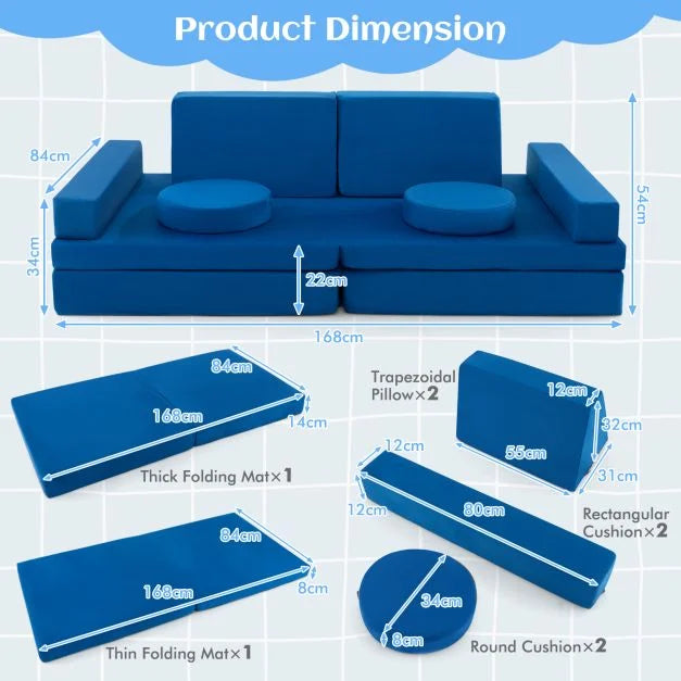 Kids 8-Piece Play Couch Sofa with Easy-Carry Portable Handle