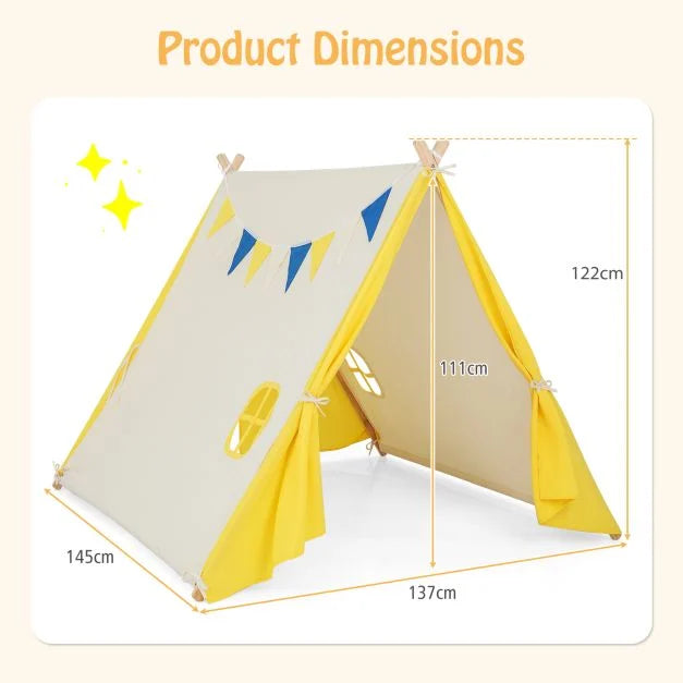 Durable Pine Wood Kids Playhouse Tent – Large Triangular Design