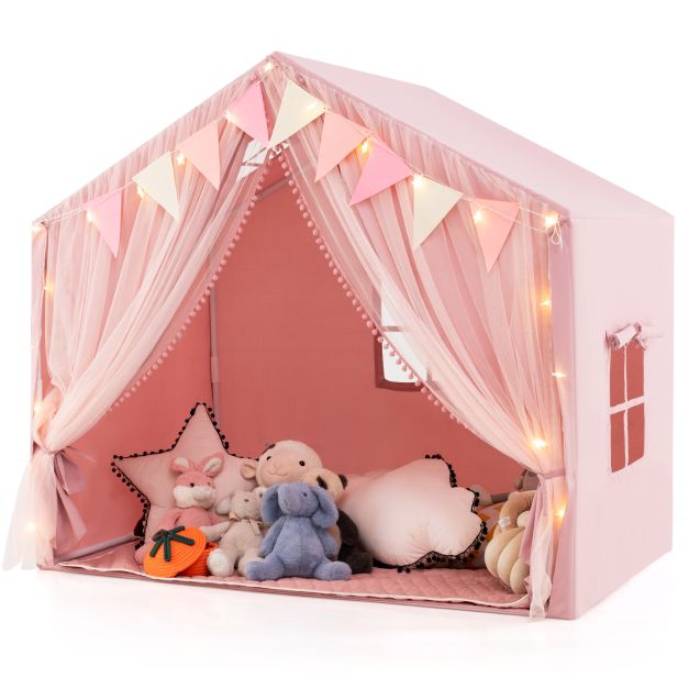 Kids Indoor Play Tent House for 3-4 Children with Fabric and Mesh Curtains