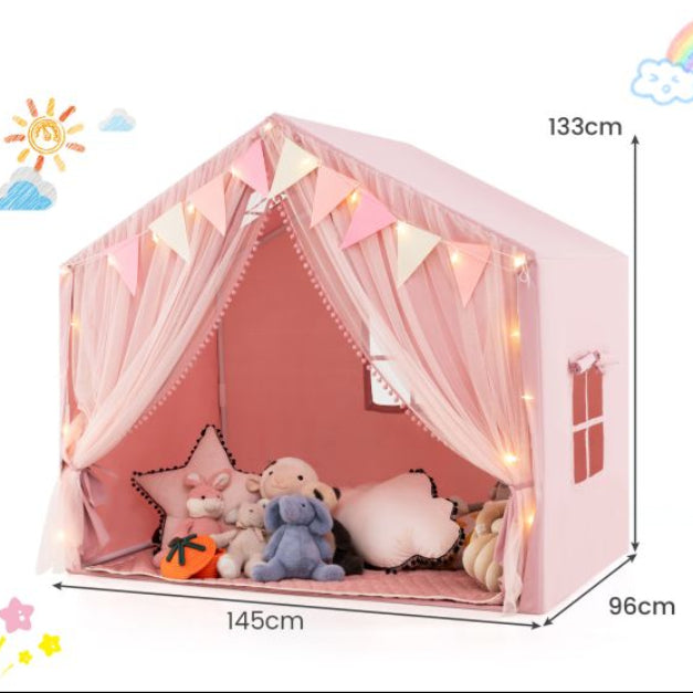 Kids Indoor Play Tent House for 3-4 Children with Fabric and Mesh Curtains