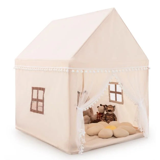 Kids Wooden Playhouse Tent with Mat – Perfect for Imaginative Play at Home