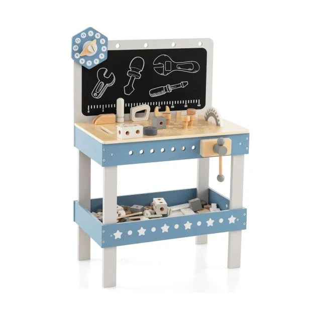Wooden Play Workbench for Kids with Blackboard and Complete Tool Set