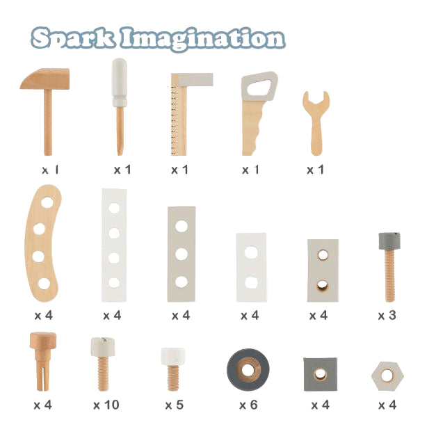 Wooden Play Workbench for Kids with Blackboard and Complete Tool Set