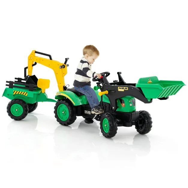 Kids 3-in-1 Pedal Excavator Ride-On Toy with Trailer