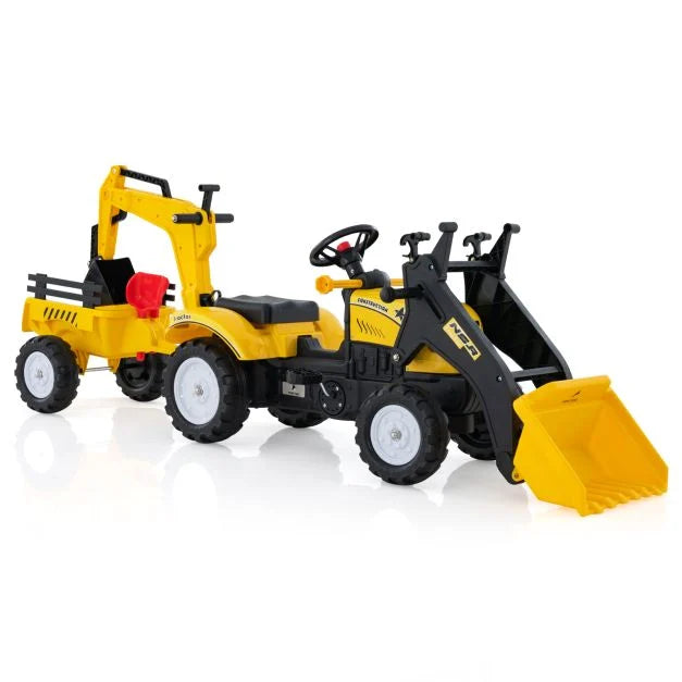 Kids 3-in-1 Pedal Excavator Ride-On Toy with Trailer