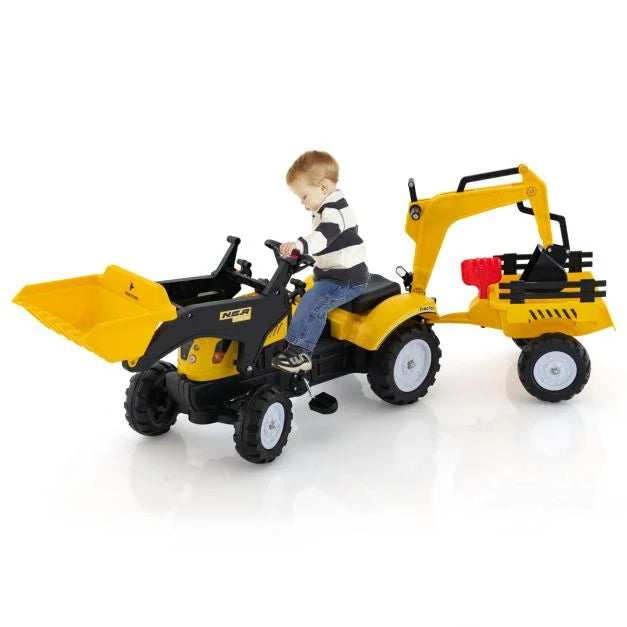 Kids 3-in-1 Pedal Excavator Ride-On Toy with Trailer