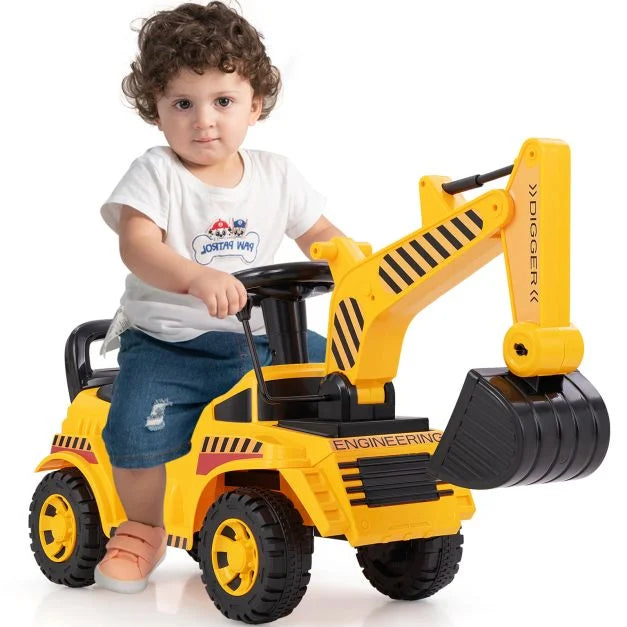 Kids Excavator Digger Ride-On with Working Shovel