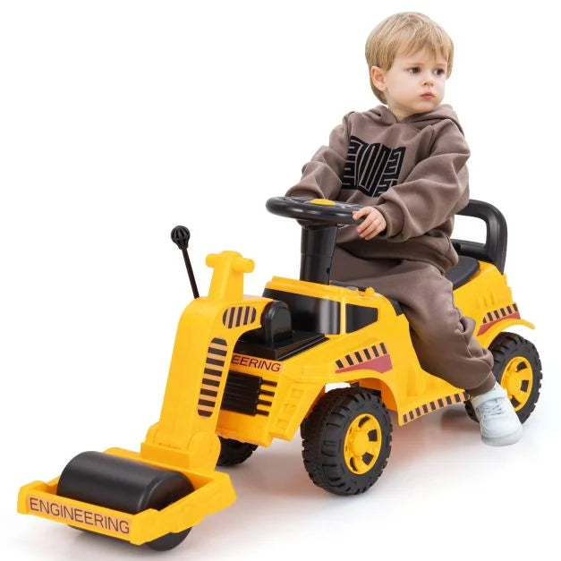Kids Construction Ride-On Road Roller with Anti-Tip Design