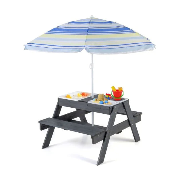 Children’s 4-in-1 Sand & Water Table with Bins and Sun Umbrella