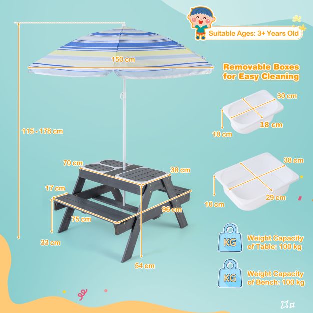Children’s 4-in-1 Sand & Water Table with Bins and Sun Umbrella