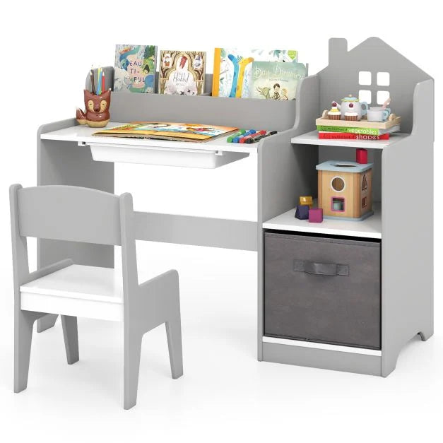 Kids Study Desk & Chair Set with Open Shelves – Children's Study Table