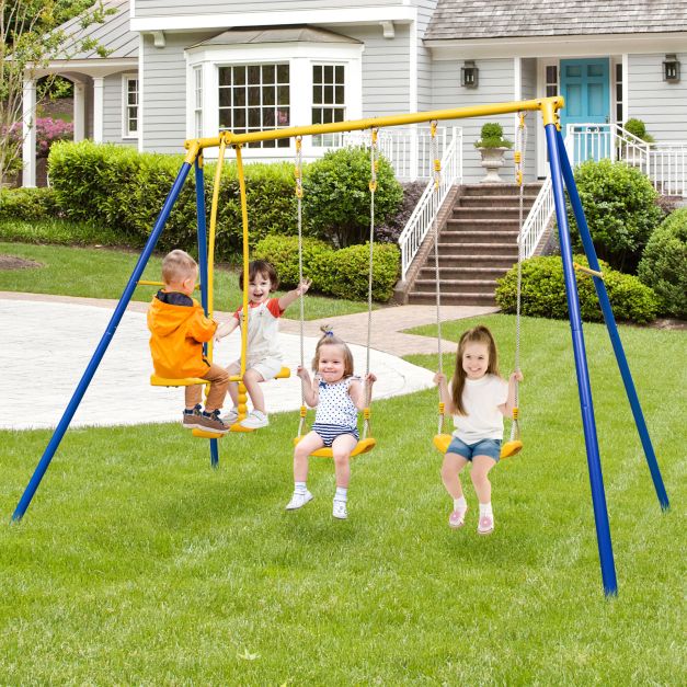 Heavy-Duty Kids Playset with 2 Swing Seats and 2 Glider Seats for Ages 3–12