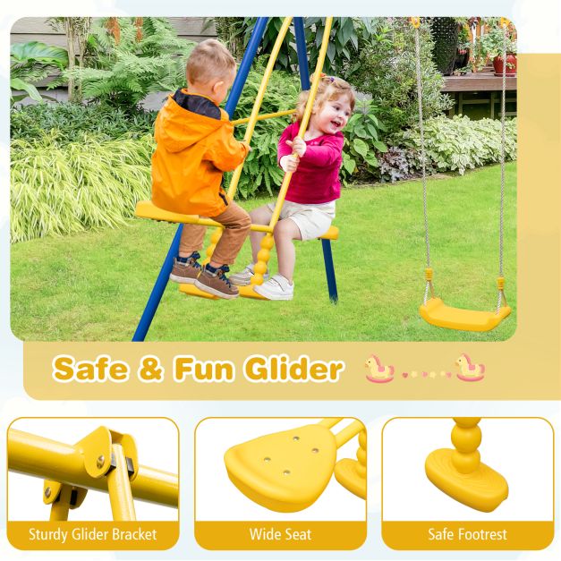 Heavy-Duty Kids Playset with 2 Swing Seats and 2 Glider Seats for Ages 3–12