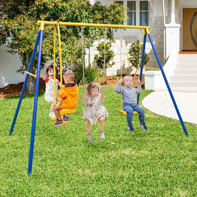 Heavy-Duty Kids Playset with 2 Swing Seats and 2 Glider Seats for Ages 3–12