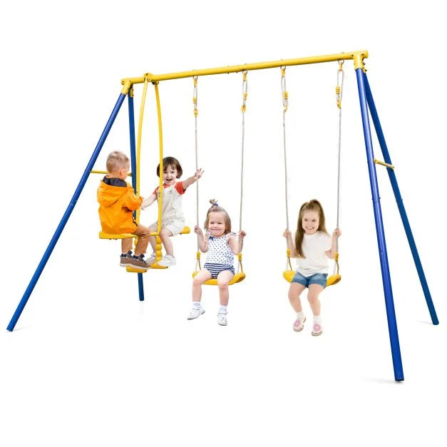 Heavy-Duty Kids Playset with 2 Swing Seats and 2 Glider Seats for Ages 3–12