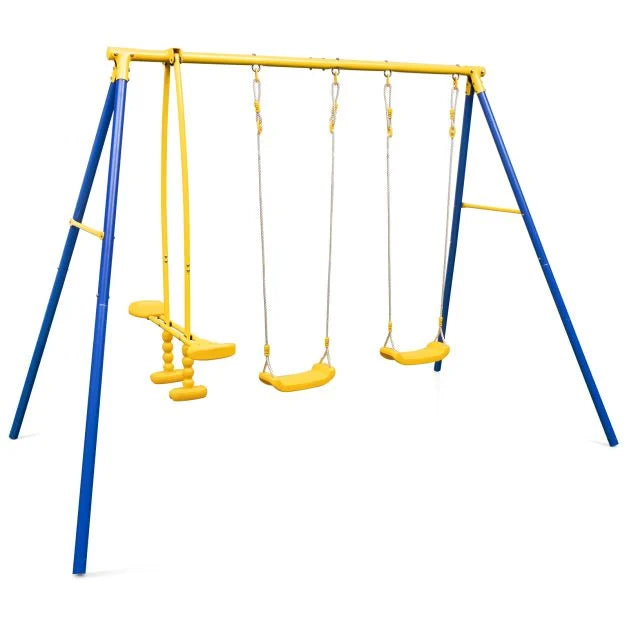 Heavy-Duty Kids Playset with 2 Swing Seats and 2 Glider Seats for Ages 3–12