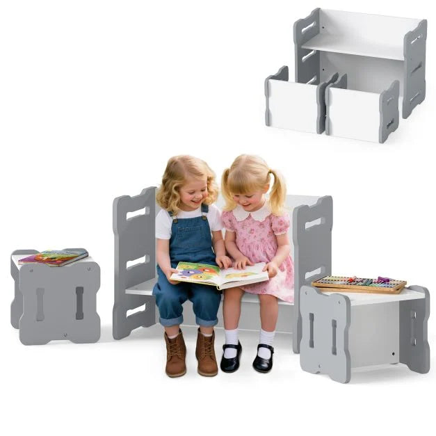 Kids 3-Piece Table & Chair Set with 2 Stools and Activity Table