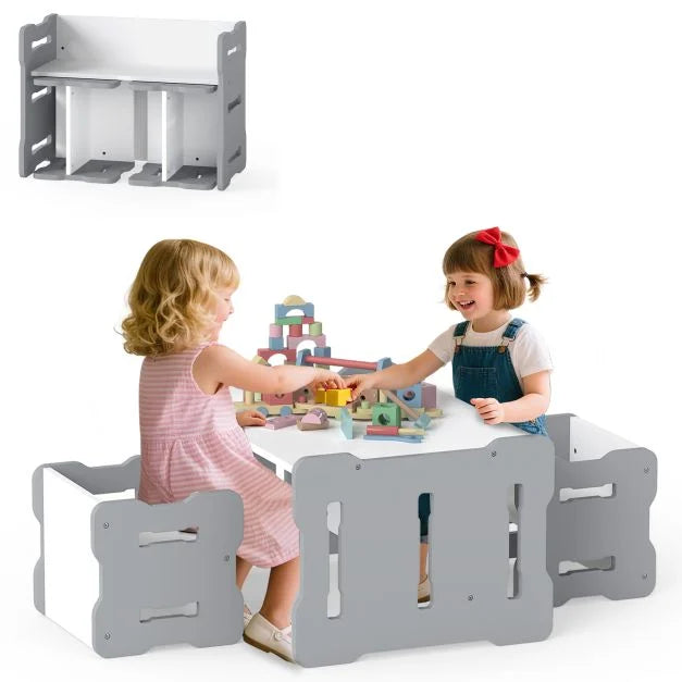 Kids 3-Piece Table & Chair Set with 2 Stools and Activity Table