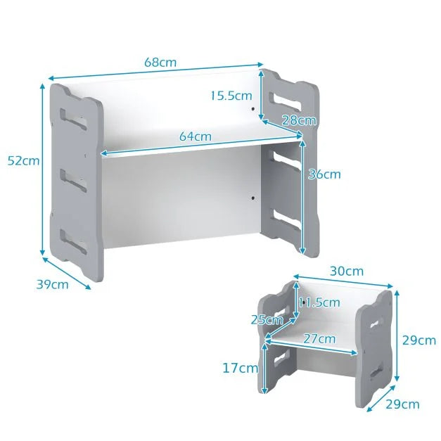 Kids 3-Piece Table & Chair Set with 2 Stools and Activity Table