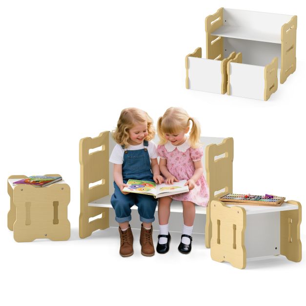 Kids 3-Piece Table & Chair Set with 2 Stools and Activity Table