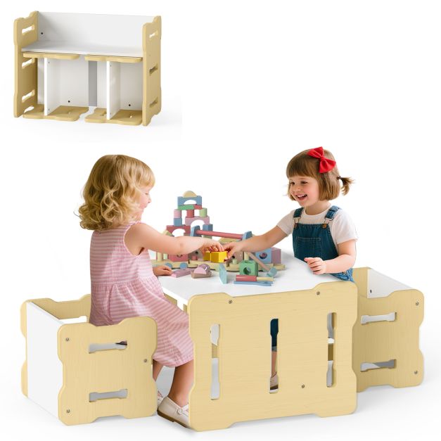 Kids 3-Piece Table & Chair Set with 2 Stools and Activity Table