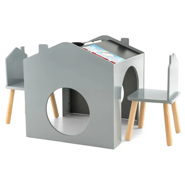 Wooden Kids Table & Chair Set with Chalkboards for Playroom