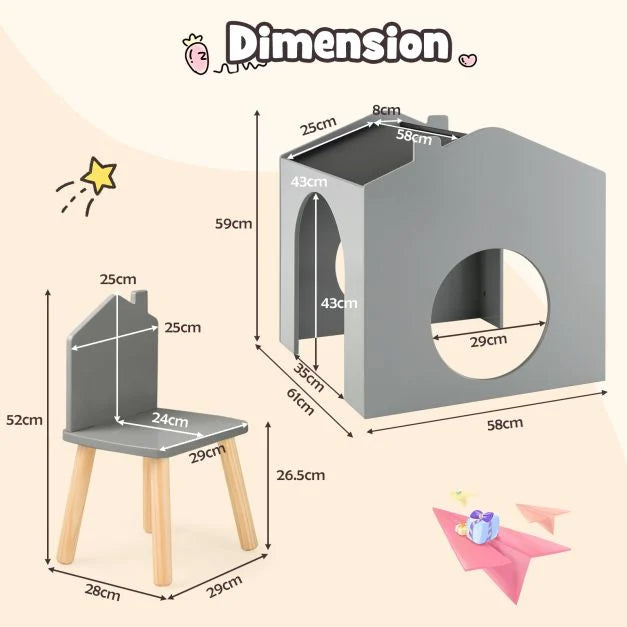 Wooden Kids Table & Chair Set with Chalkboards for Playroom