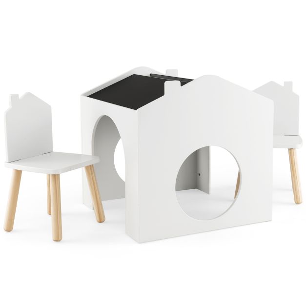 Wooden Kids Table & Chair Set with Chalkboards for Playroom