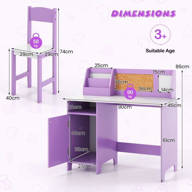 Kids Table & Chair Set with Hutch and Storage Cabinet