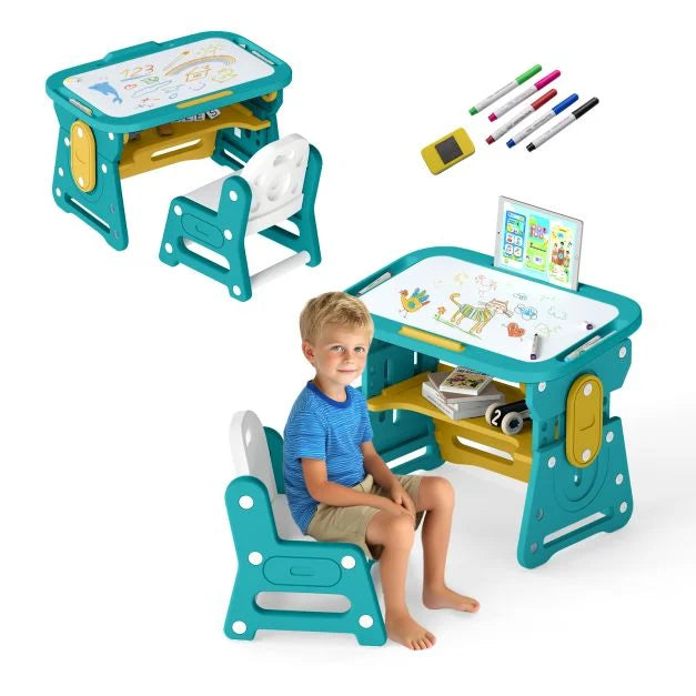Kids’ Desk & Chair Set with Tilt Whiteboard and Book Holder