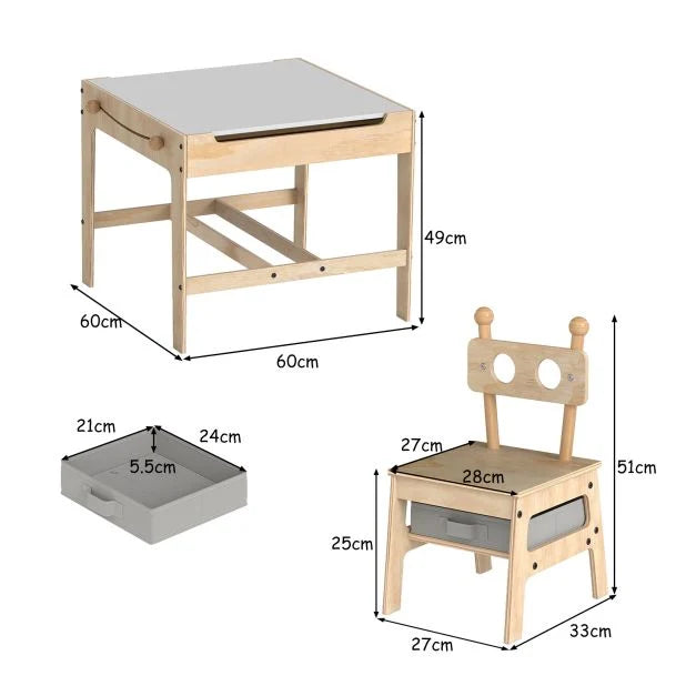 Robot-Shaped 4-in-1 Kids Table and Chairs Wooden Activity Desk Set