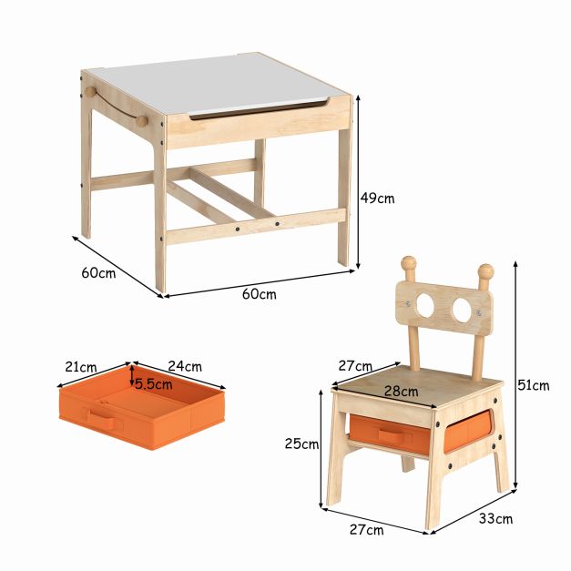 Robot-Shaped 4-in-1 Kids Table and Chairs Wooden Activity Desk Set