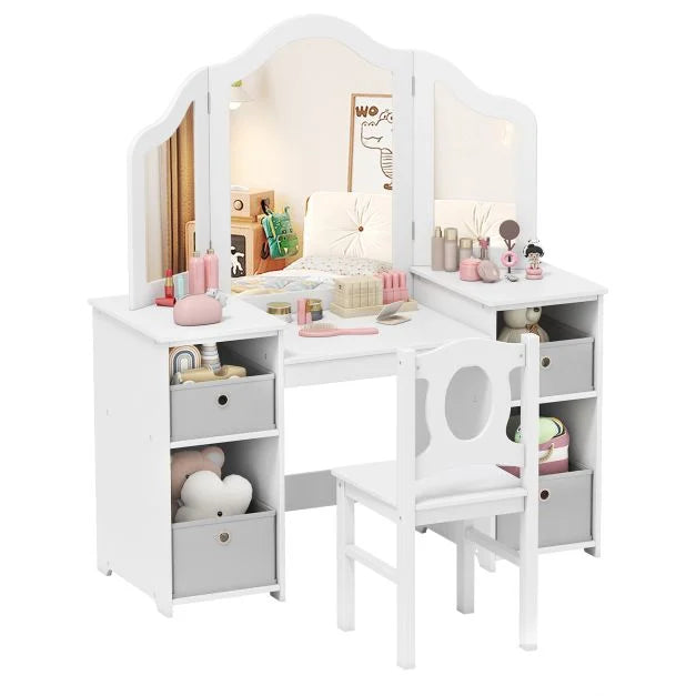 Kids’ Vanity Desk and Chair 2-in-1 Makeup Pretend Play Table