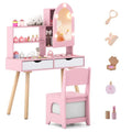 Kids Vanity Pretend Play Dressing Table Set with 3-Color Light Modes