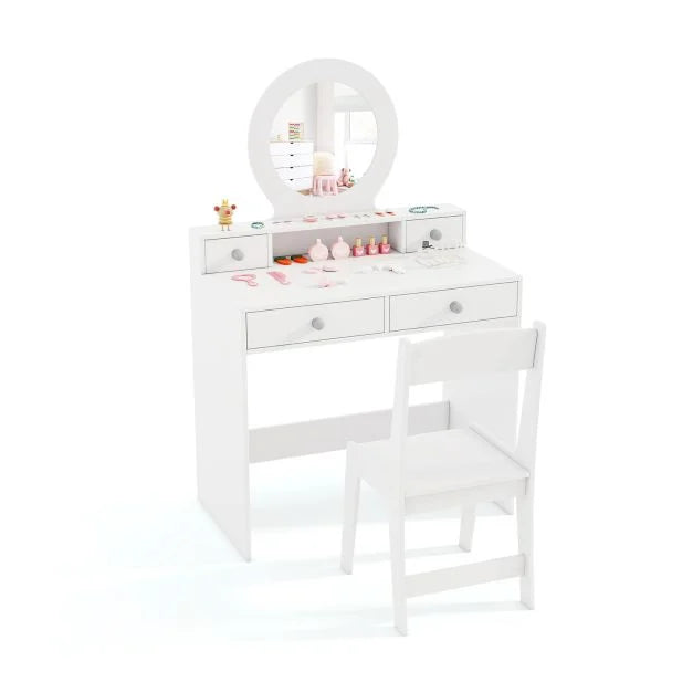 Kids Dressing Table with Open Shelf and 4 Organized Drawers