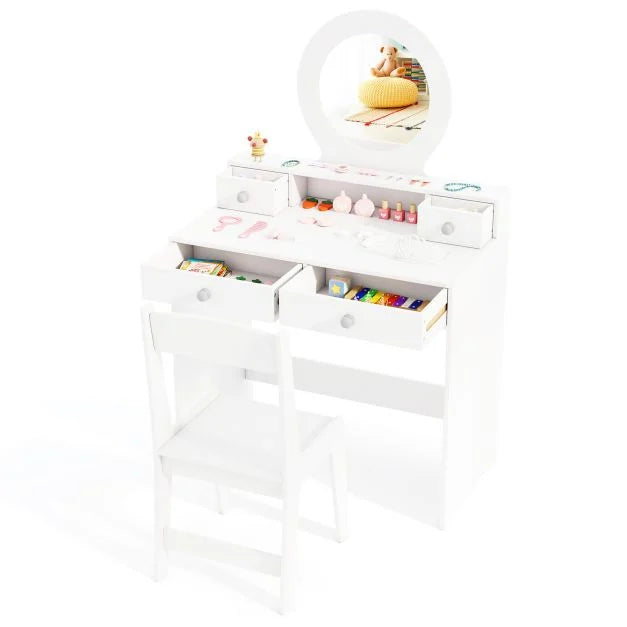 Kids Dressing Table with Open Shelf and 4 Organized Drawers