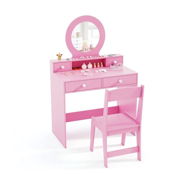 Kids Dressing Table with Open Shelf and 4 Organized Drawers