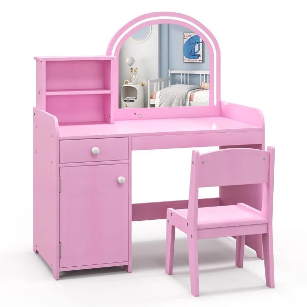 Kids Vanity Set with Chair, Shelves, Drawer, and Cabinet Organizer