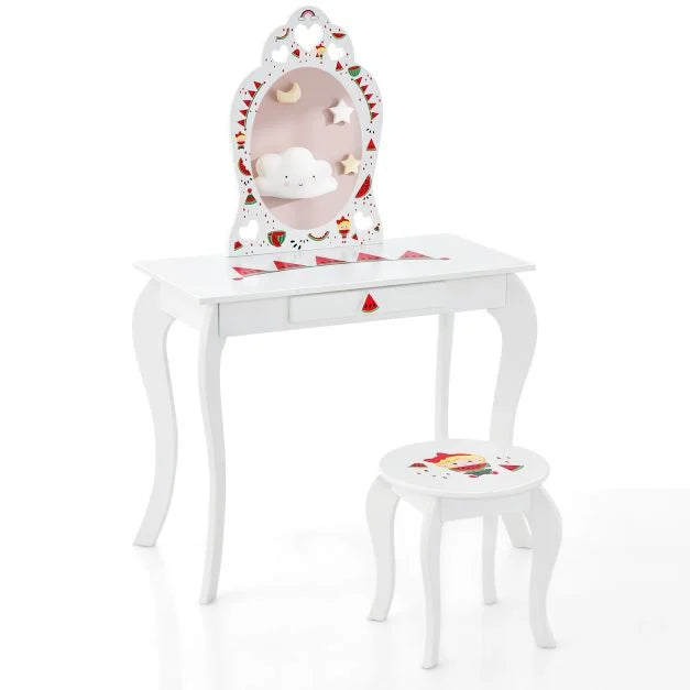 Kids Vanity Set 2-in-1 with Mirror and Handy Drawer