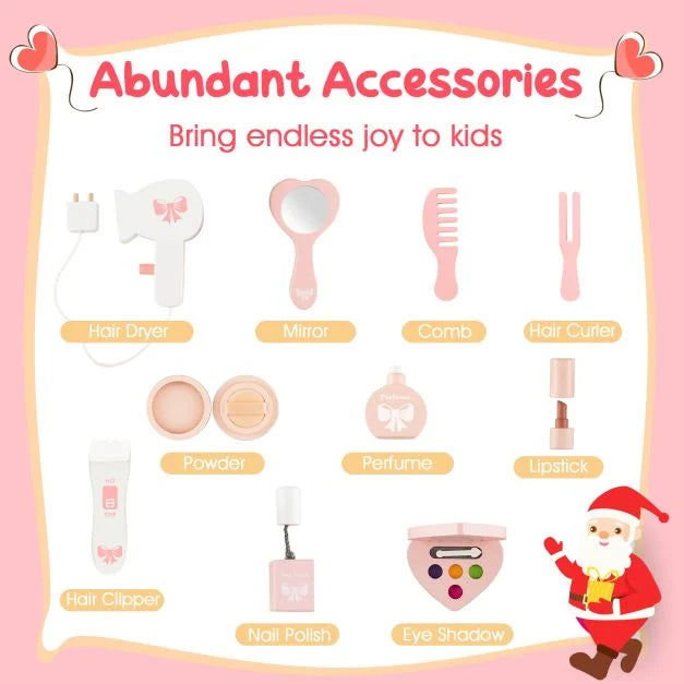 Kids Dressing Table & Stool Set with Removable Mirror and Drawer