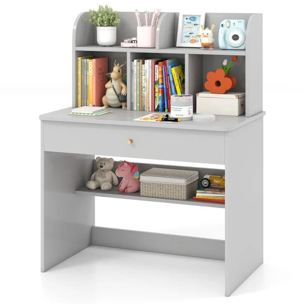 Kids Wooden Study Desk with Drawer and Storage Shelf for Organization